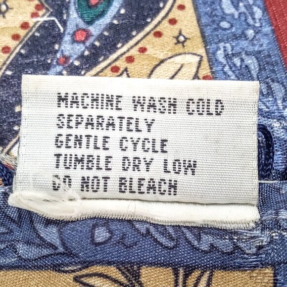 Vintage Tan Blue Red Paisley Jacquard Oblong Fringed Scarf - Picture 6 of 6